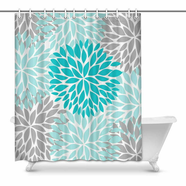 Dahlia Pinnata Floral Aqua Green Long Shower Curtain Bathroom Decorative Waterproof Polyester Fabric Bath Curtains with Hooks 72 x 78 Large Size 